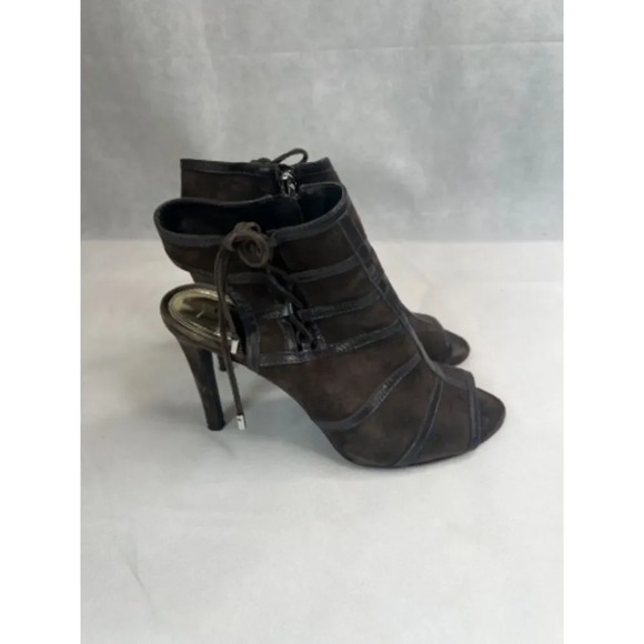 Lauren Ralph Lauren Brown Faux Suede Open Toe Side Zip Side Tie High Heel Sz 7B - Picture 4 of 8